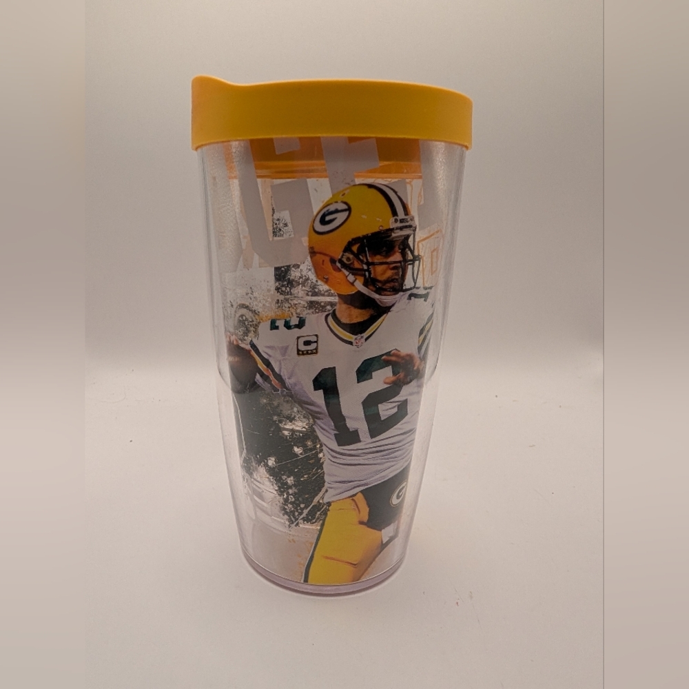 Aaron Rodgers Green Bay Packers 16 Oz Tervis Tumblers Cup Yellow Lid
